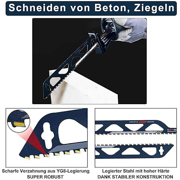 Tungsten Carbide Stålsavklinge til Metal, Træ, Sten, Savklinge til Aeret Beton, Mursten, Beton, Cementplade, Længde (455m