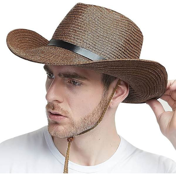 Unisex Halm Solhatt Panamahatt Fedora Trilbyhatt Safari Strandhatt Sol UV-skyddande hatt med justerbar hakrem för män kvinnor