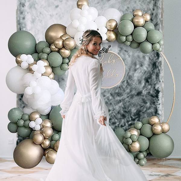 Ballongbåge Kit 137pcs Grön Vit Guld Ballong Garland Kit Latex Party Ballonger Fest Dekorationer (retro Grön)