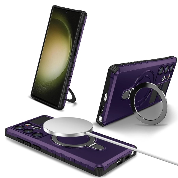 Samsung Galaxy S23 Ultra PC+TPU-telefonfodral med magnetiskt fingergrepp och stativ Purple