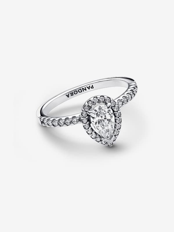 Pandora - Sparkling Pear Halo Ring - Sterling sølv Circumference: 56mm