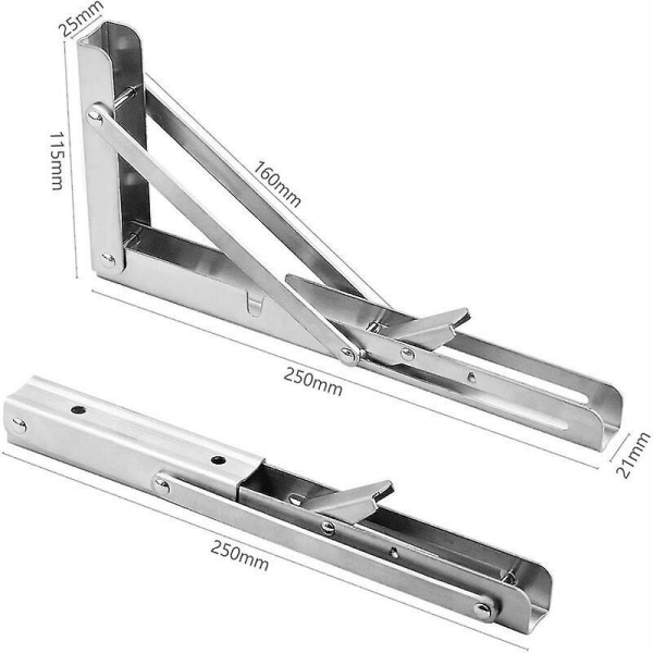 2 st fällbara konsoler 25 cm/10 tum, rostfritt stål fällbar hylla konsol, konsol