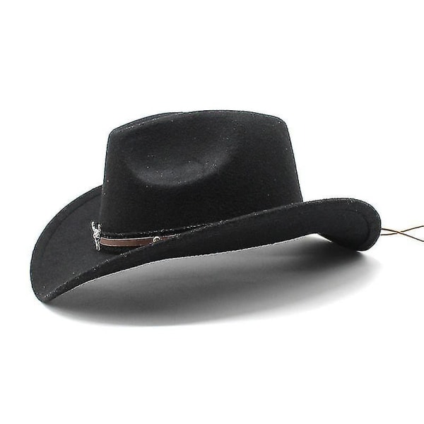 Dewenwils Western Cowboy Top Hat Filt Hat Sort