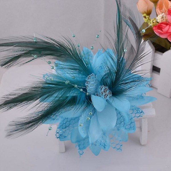 Mote blomst fjærperle hårspenner Fascinator brude hårbånd brosje pin Blue