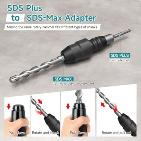 SDS Plus til SDS Max-adapter – 21 cm SDS-Max-adapter laget av robust – SDS Plus til SDS Max-adapter for borhammere og meiselhammere