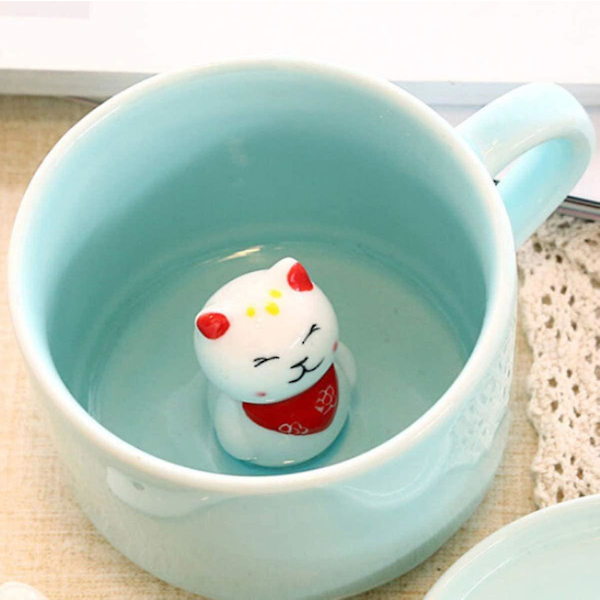 Kaffe Krus Heldige Kat 3d Tegneserie Dyr Keramik Kaffe Kop
