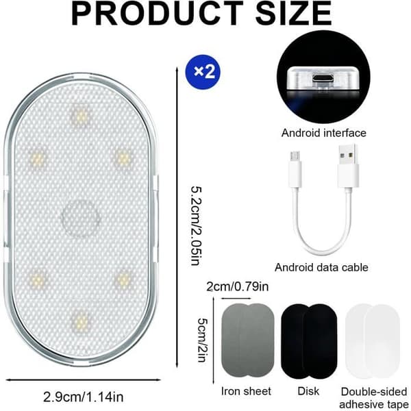 stk Bilinteriørlys, Mini | 7 Farger, Trådløse LED Bilinteriørlys med USB-port, Bagasjerom og Leselys