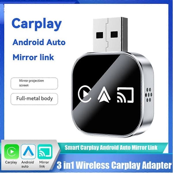 3-i-1 Trådløs Carplay Smart Mirror Link Carplay Android Auto USB Dongle Adapter Kablet Carplay til Wi