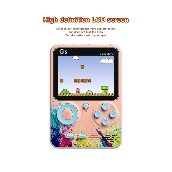 G5 Retro Console Handheld Game Player 3.0 tum fickspelskontroll inbyggd 500 spel, grå-cyan