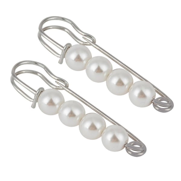 2pcs Wedding Faux Pearl Brooch Large Safety Pin Silver Men Women Jewelry