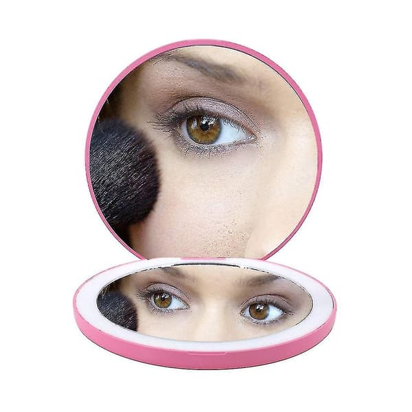1x og 10x forstørrende håndholdt makeup spejl med 12 LED lys Pink