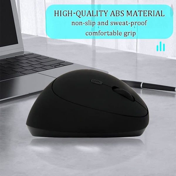 Ergonomisk Mus, Trådløs Mus Genopladelig Vertikal Mus med USB-modtager, 2,4 GHz Trådløs Mus, 6 Knapper, Justerbar DPI 800/1200/1600 Black