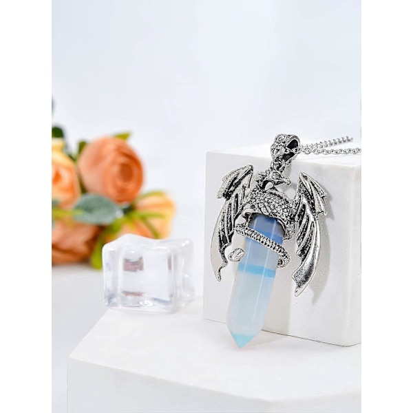 Drakenhalsband Hexagonalt Kristall Inpackat Silver Drakenhänge Halsband Retro