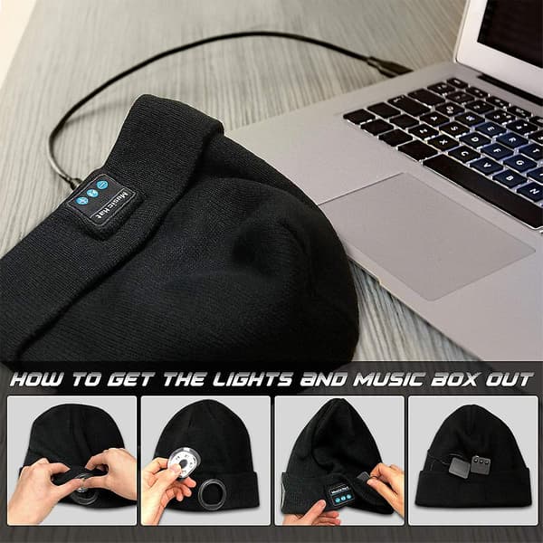 Hue med LED-lys, USB-genopladelig vinterhætte med 6 LED-pandebåndslys til kvinder og mænd