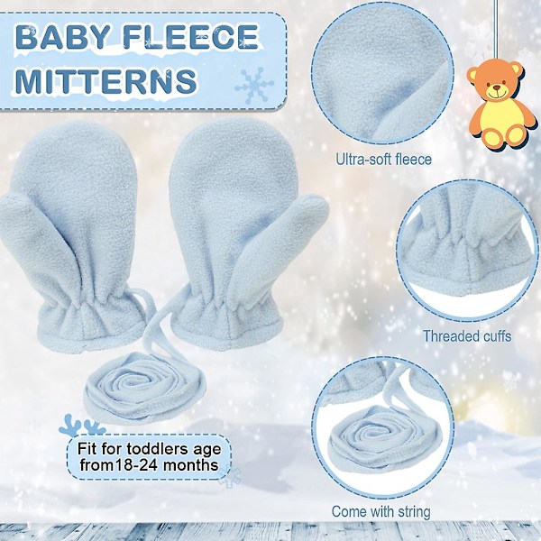 Kaldebestandige og varme fleece-hengerhalsvotter M Light blue -  pink