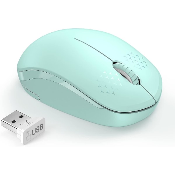 Trådlös mus, 2,4 g ljudlös mus med USB mottagare - Bärbara datormöss för PC, surfplatta, bärbar dator med Windows-system - Mintgrön