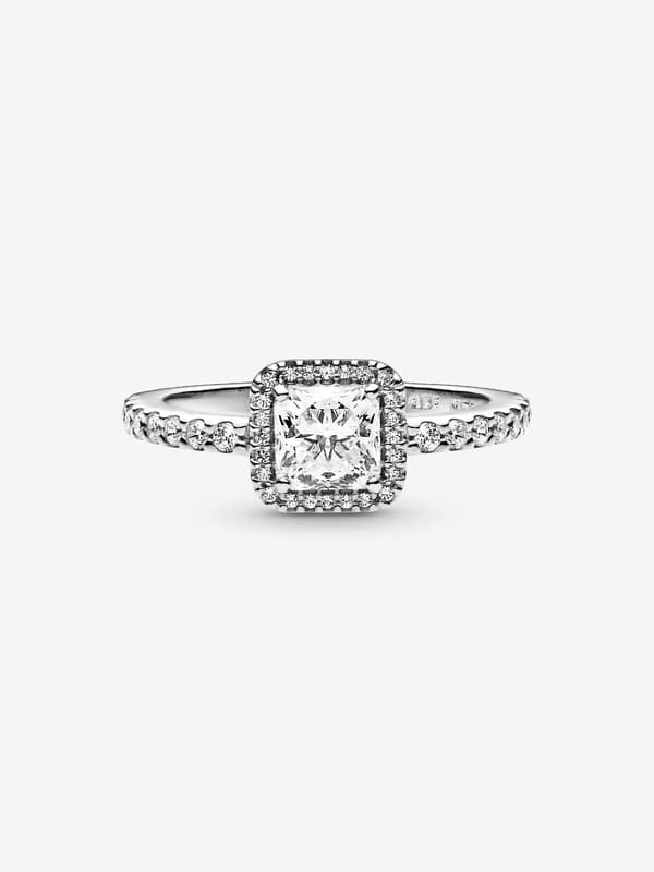 Pandora - Square Sparkle Halo -sormus - Sterlinghopea Circumference: 54mm