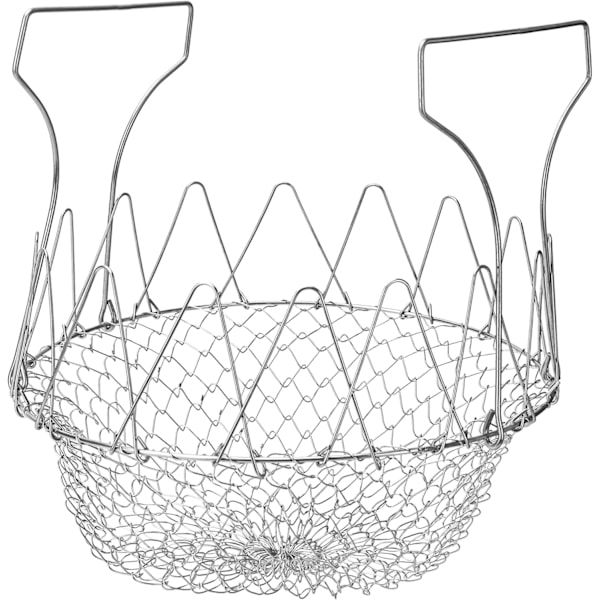 Stainless Steel Foldable Frying Basket - Folding Colander/Strainer Kitchen Cooking Tool - Wire Mesh Net Food Basket for Deep Frying Potato Fries