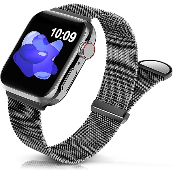 Metal rustfrit stålbånd kompatibelt med Apple Watch-bånd 42mm 44mm 45mm,sort løkkejusterbar rem Magnetisk armbånd til Iwatch-serien 7 6 5 4 3