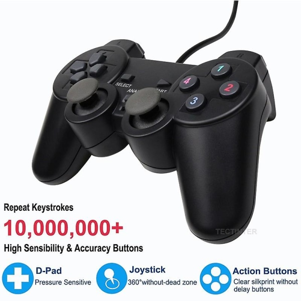 Kablet USB pc-spilcontroller til Winxp/win7/win8/win10 til pc-computer bærbar sort gamepad joystick Black 2PCS