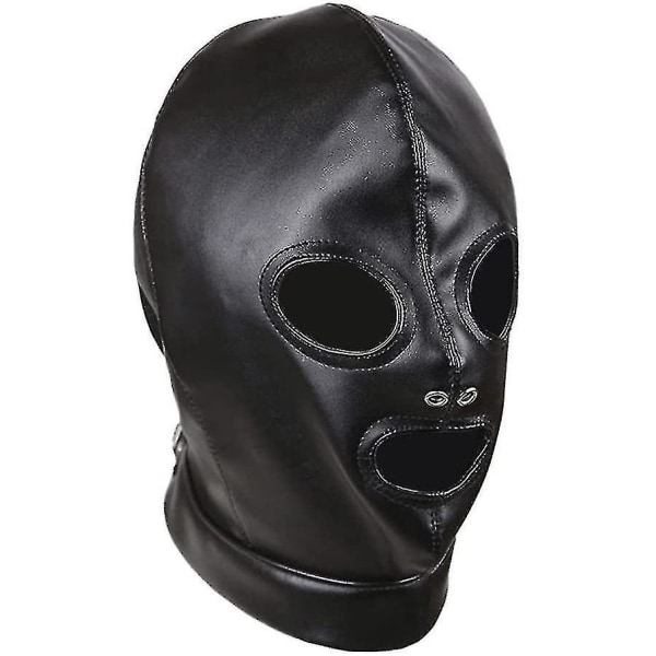 Læder Hood Mask Åben Mund Øjne Full Face Cover Kostume Restraint Legetøj