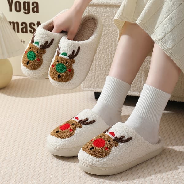 Lollanda Unisex Julehjemmesko - Bløde og varme forede indendørs og udendørs hjemmesko 38 Red Reindeer Style