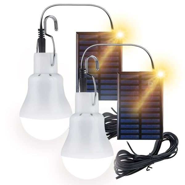 Solcelledrevet skur LED-pære, 2-pak bærbar USB-opladningslanternelampe med solpanel, 110 lumen campinglys til indendørs udendørs køkkenhave 2 pack