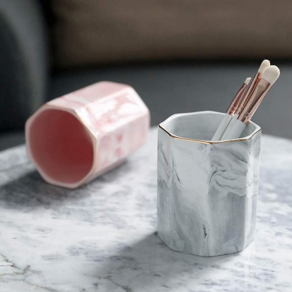 Penneholder med keramisk marmormønster, kuglepenne, kuglepenneholder, kosmetisk makeupbørsteholder