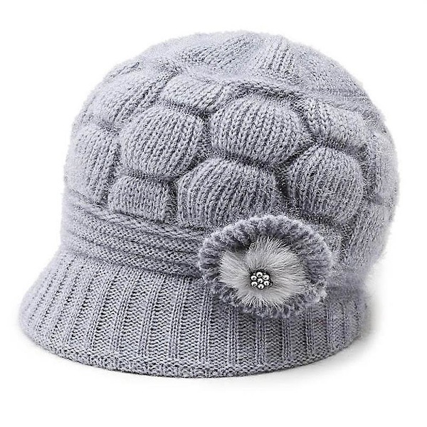 Talvipipo reunuksella lämmin neulottu harmaa grey