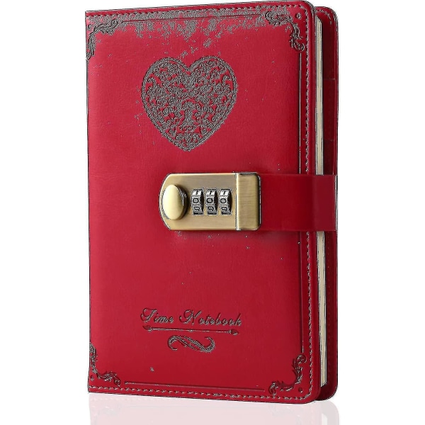 Dagbog med lås til piger - Læder password låsning journal søde hemmelige dagbøger notesbog med B6 pink