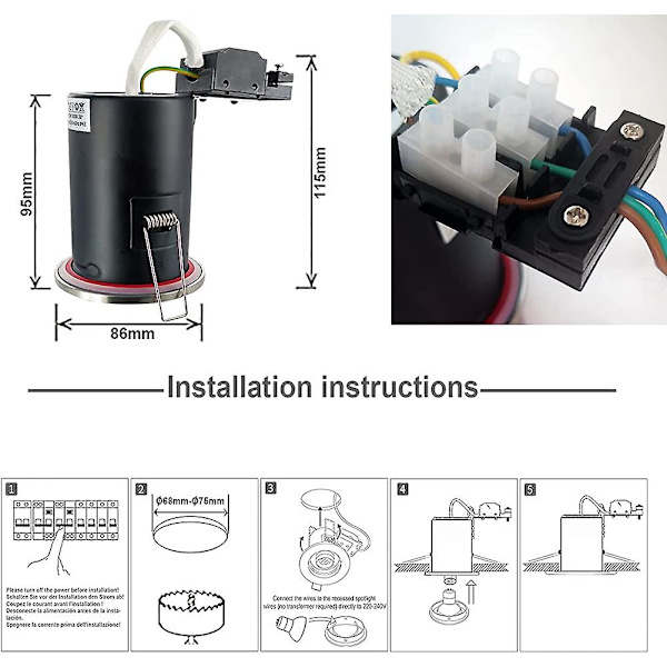 2xsweier 90 minutters brandhæmmende indbygget loftslampe Ip23 Gu10 LED downlight Lmell gave