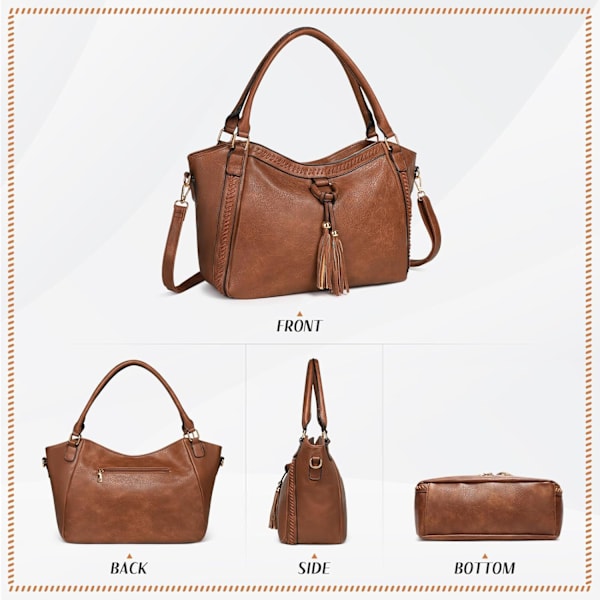 Dametasker, Frynset Shopper Taske Mode Crossbody Taske i PU Læder Håndtaske til Arbejde, Daglig Brug og Fester Brown