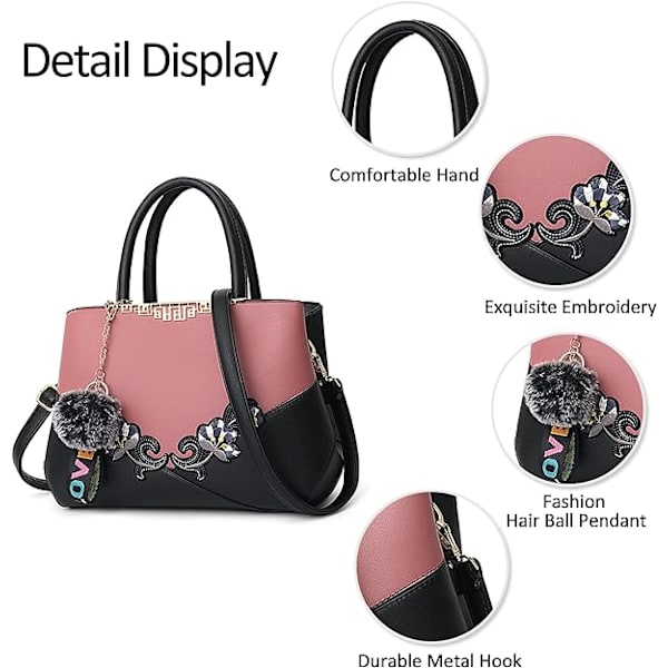 Dame Top-Handle Taske Skuldertaske Pom Pom Dekoration Dame Tote Taske Messenger Taske Rejse Vandtæt PU Læder (Pink B+ Pom Pom Dekoration)