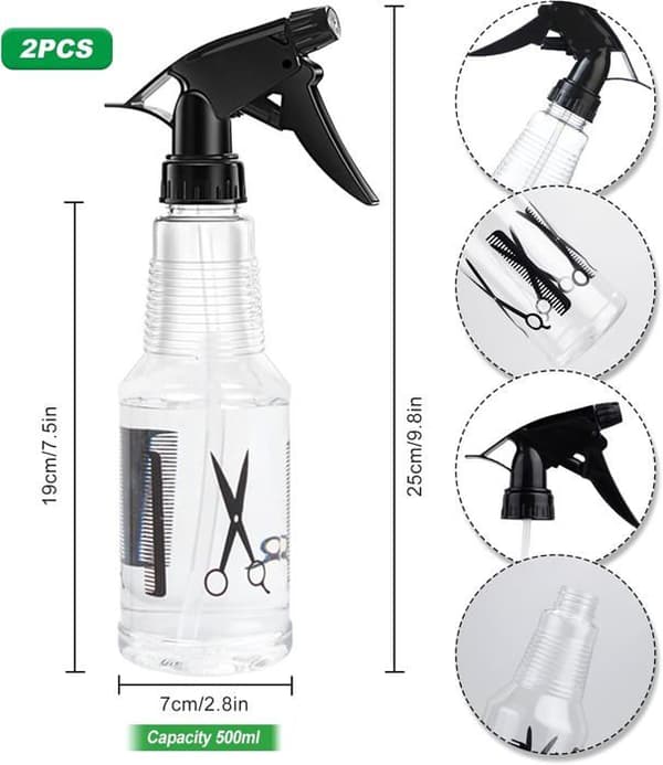 Set med 2 500 ml hårsprayflaskor, vattenspray för hårrengöring, påfyllningsbara, transparenta, tomma