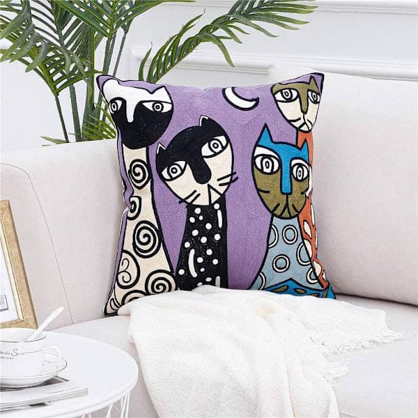 Sett med 4 Picasso putetrekk 45x45cm brodert bomull lin A A