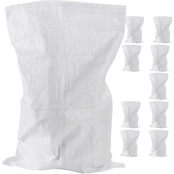 10-pack vävda skräppåsar - Extra starka byggpåsar i polypropen - Starka vita påsar - Jumbo-förvaringspåsar för industriellt bruk - 45 x 75 cm