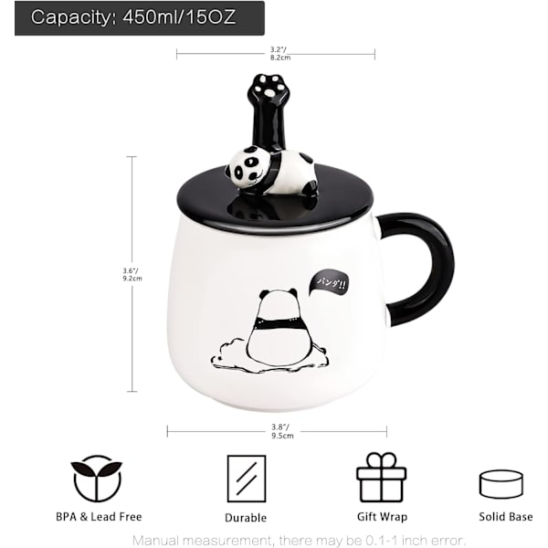 Søt keramisk kaffekopp med lat panda, 3D panda-lokk og skje, 3D panda kaffekopp, krus, nyhet kaffekopp, tekopp, melkekopp, gaver