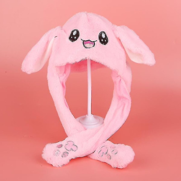 Plys kanin ørehat kan bevæge sig Interessante søde bløde plys kaninhat gaver til piger Light Pink Bunny Hat
