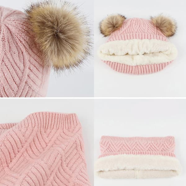 Barn Vinter Ull Isolering Plysch Stickad Mössa, Halsduk, Handskar, 3 Delar Set För 5-12 År Gamla beige