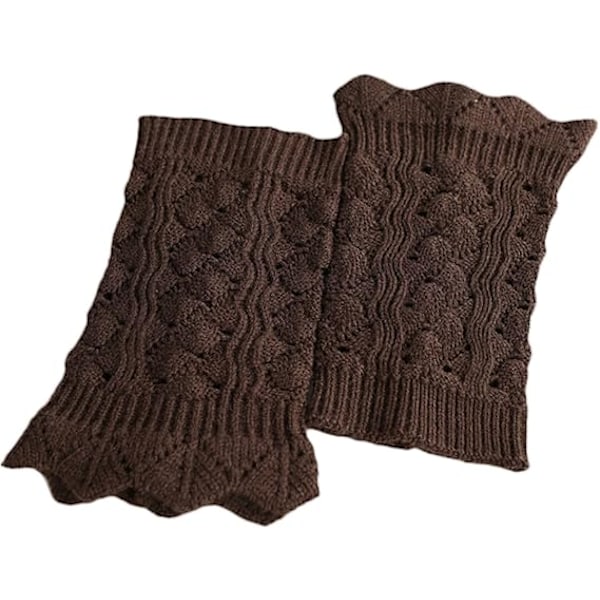 Kvinnors imitation spets korta benvärmare vintage ihålig virkad stickad vågig trim enfärgad boot cuffs topper strumpor-brun