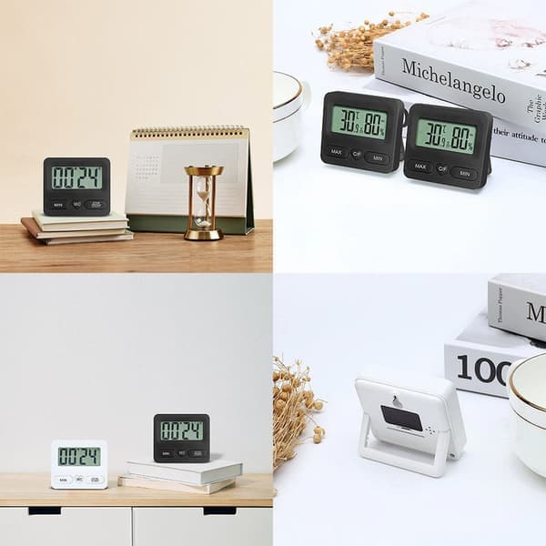 Køkken digital timer med stor skærm - multifunktionel med stopur og alarm sort black