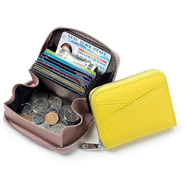 Blokerende læder lynlås kortholder kreditkort etui holder yellow