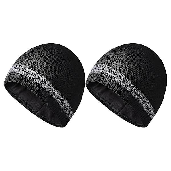 Herre Vinter Beanie Hat  Beanie Cap Varm Blød  Foret Cap Til Kvinder Sort+sort Black*black
