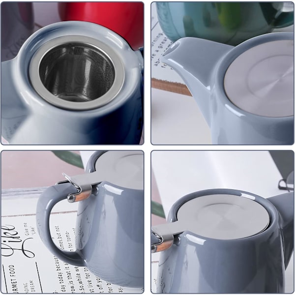 Posliininen teekannu SLS-kannella ja irrotettavalla suodattimella, 550 ml/18,6 unssia keraaminen kantoteekeitin kukkivalle ja irtoteelle Grey
