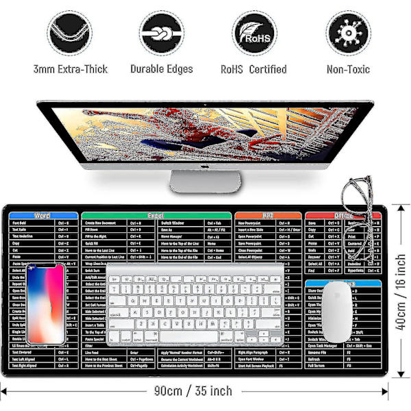 Tastaturgenveje Musemåtte Stor Xxl (900x400x3mm) Tyk Udvidet Musemåtte Skrivebordsmåtte Blød Computer Tastatur Musemåtte Til Macbook, Pc, Bærbar, Kontor