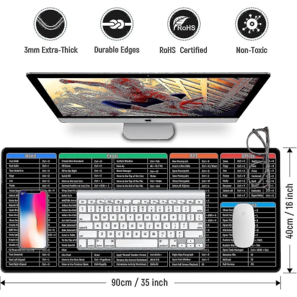 Tastaturgenveje Musemåtte Stor Xxl (900x400x3mm) tyk udvidet musemåtte Skrivebordsmåtte Blød computertastatur Musemåtte til Macbook, pc, bærbar computer, kontor