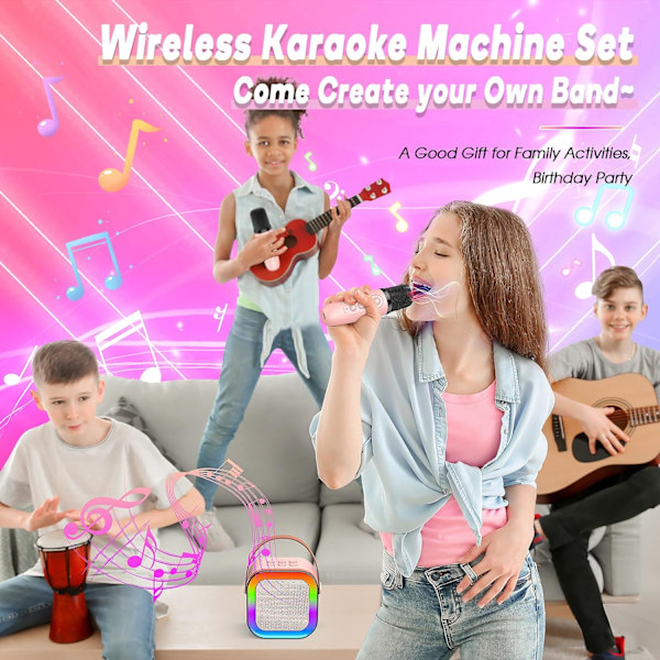 Karaoke-maskin 2 mikrofoner, för flickleksaker 3-15 år gamla flickgåvor Barnmikrofonleksaker för flickors födelsedagspresenter Mikrofon pink