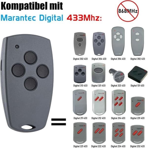 Sett med 2 erstatningshåndsendere for Marantec Digital 212-433 211-433 221-433 - med Marantec d313 382 384 d302 d304 433