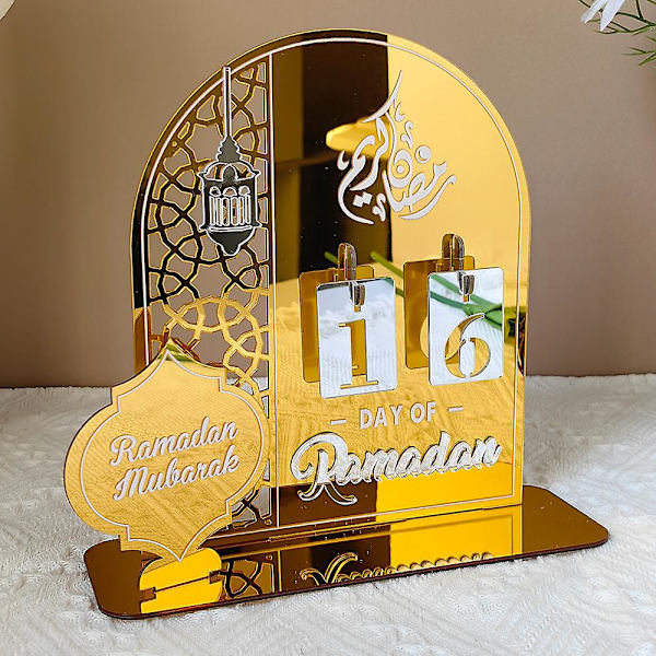 Ramadan Adventskalender, Akryl Eid Mubarak DIY Countdown-kalendere til dekoration, Ramadan Gave Ornament Mubarak Kalender Gold