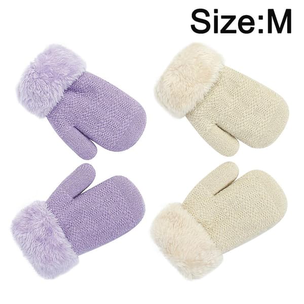2 par höst- och vinterhandskar för barn, halkfria varma och kashmir-stickade handskar M Beige -  purple